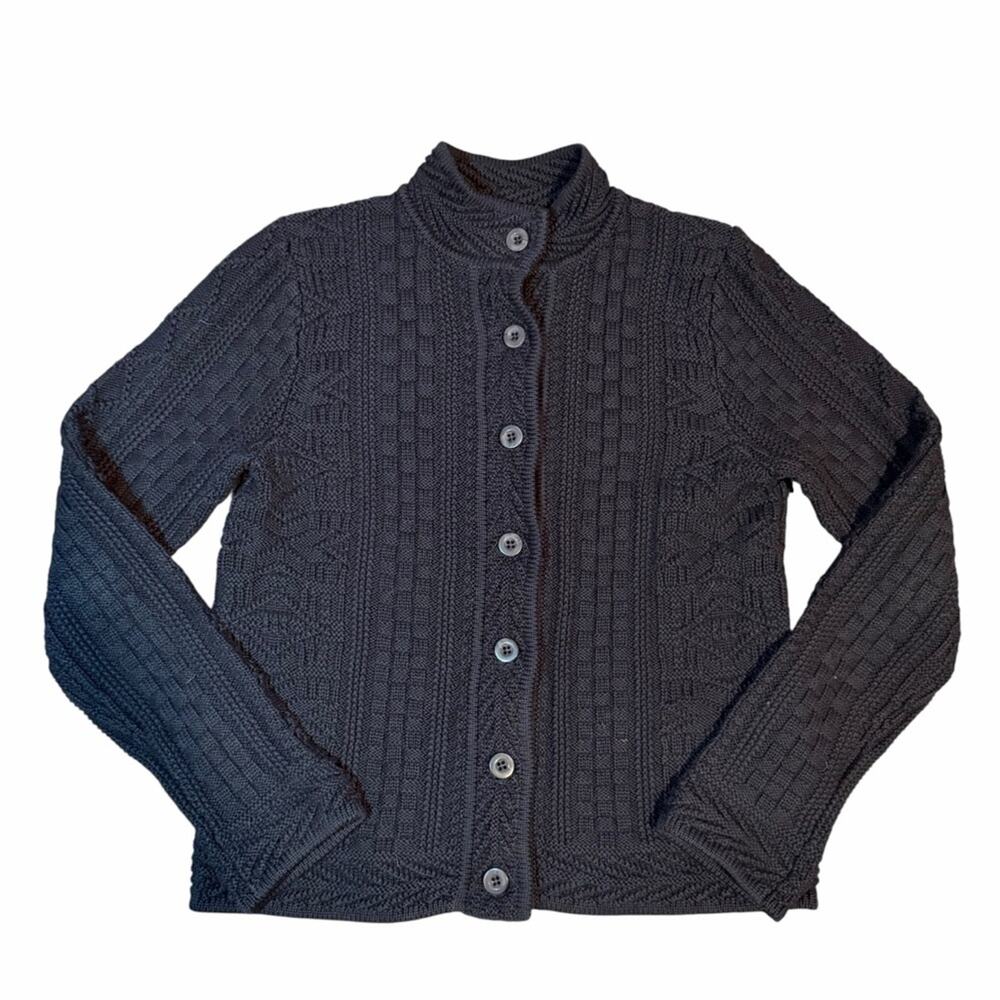 L.L. Bean Textured Cable Knit Womens Cardigan Black Size Medium